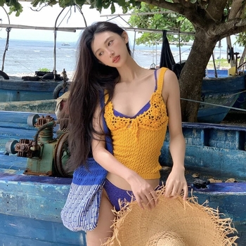 Ženski dvodijelni bikini s slojevitim pletenim dizajnom, umetci za grudi, poliester 71–80% s podlogom od 88% poliesteru