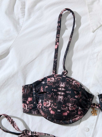 Costum de baie bikini cu două piese, imprimeu frânghie, imprimare de înaltă calitate, fără spate, cu burete pentru bust, poliester cu căptușeală din spandex