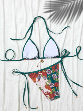 Dvodijelni bikini set s jastučićima za grudi, bez naramenica, cvjetni uzorak, poliester s podstavom od spandexa