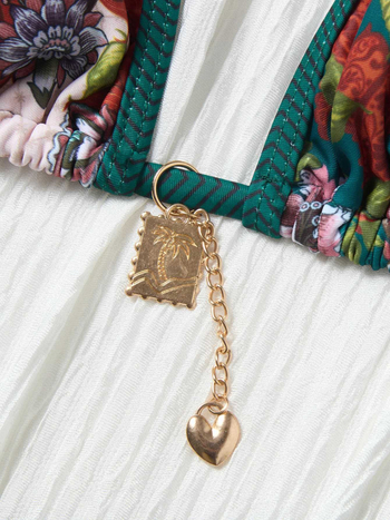 Dvodijelni bikini set s jastučićima za grudi, bez naramenica, cvjetni uzorak, poliester s podstavom od spandexa