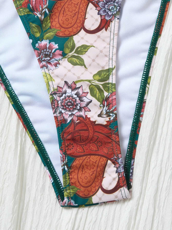 Dvodijelni bikini set s jastučićima za grudi, bez naramenica, cvjetni uzorak, poliester s podstavom od spandexa