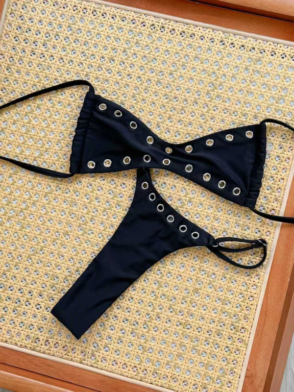 Ženski seksi dvodijelni bikini s otvorenim leđima, dvodjelni set, jednobojan, najlon tkanina, podstava od spandexa