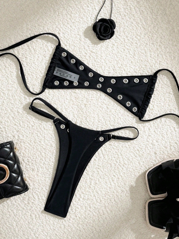 Ženski seksi dvodijelni bikini s otvorenim leđima, dvodjelni set, jednobojan, najlon tkanina, podstava od spandexa