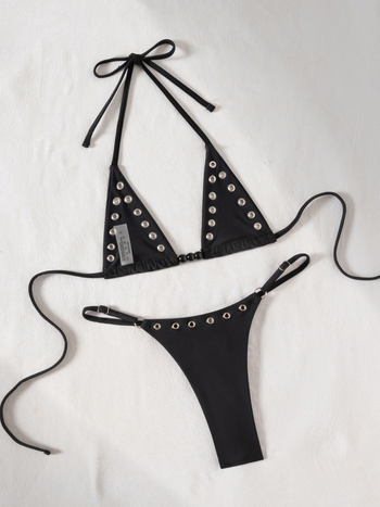 Dvojdielny bikini s mikro trojuholníkom a šnúrkou na tri body, rýchloschnúci nylon, bez výstuže