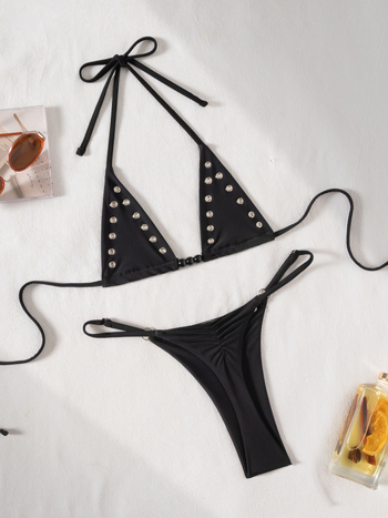 Dvojdielny bikini s mikro trojuholníkom a šnúrkou na tri body, rýchloschnúci nylon, bez výstuže