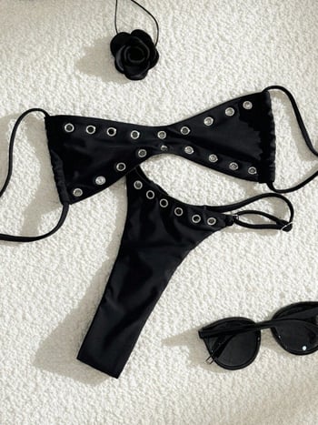 Dámske dvojdielne plavky bikini s otvoreným chrbtom, sexy štýl, nylon 80% + podšívka Spandex 20%, hmotnosť 150 g