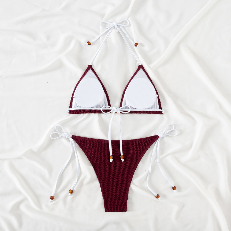 Dvojdielne bikini s deleným strihom pre ženy – vysoký pás, bez chrbta, rýchloschnúci nylon, s vložkou na poprsie (High-Waist; Backless; Quick-Drying Nylon; Chest Pad)
