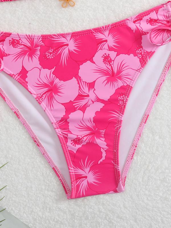 Bikiny s kvetinovým motívom, halterneck s viazaním, bez chrbta, s vysokou elasticitou, polyester-spandex materiál (82% polyester, 18% spandex)
