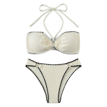 Bikini halter cu pernă pentru bust, accent dantelat, poliester 82%, căptușeală 18%, 150 g