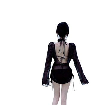 Dugački rukav bikini kupaći kostim, trodjelni set s mrežastom zaštitom od sunca, vezanje šnuralom, umetak za prsa, poliester