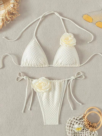 Dvodijelni bikini set, s motivom ruže, seksi kroj, s jastučićima za prsa, poliester 82% / podstava akril 18%