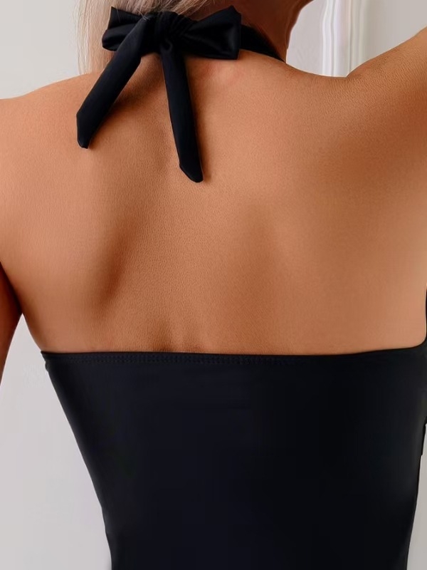 Dvodijelni bikini s trakicama, jednobojni, pokrivanje trbuha, najlon-spandeks