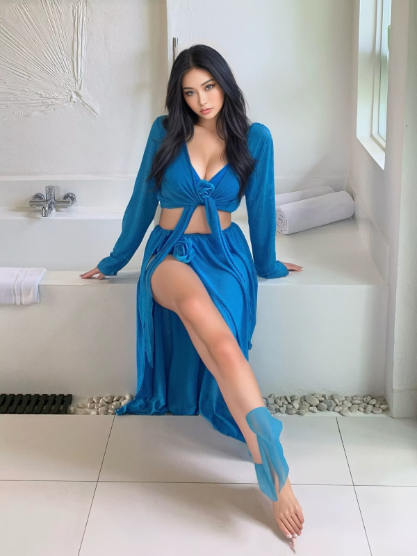 Plus veličine bikini set s cvjetnim uzorkom, četiri dijela, duga suknja, za odmor na otoku
