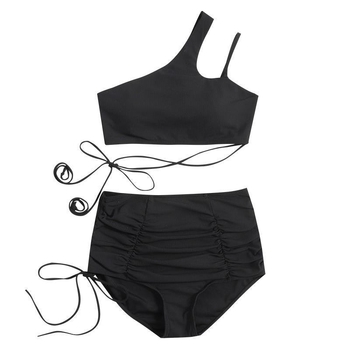 Ženski bikini kupaći s tube-top traka, visokim strukom za prekrivanje trbuha, jastučić za prsni bez čelične potpore, 80% poliester, jednobojni