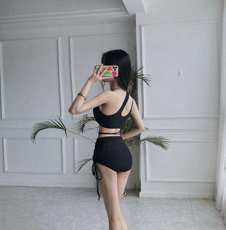 Ženski bikini kupaći s tube-top traka, visokim strukom za prekrivanje trbuha, jastučić za prsni bez čelične potpore, 80% poliester, jednobojni