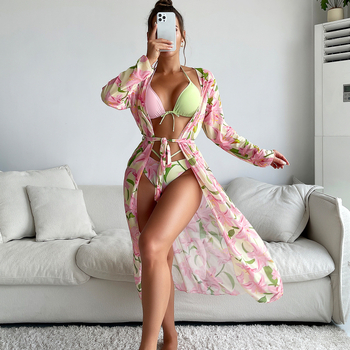 Ženski bikini set s cvjetnim uzorom, brzo sušeći poliester, gornji dio s jastučićima, podstava 18% elastana