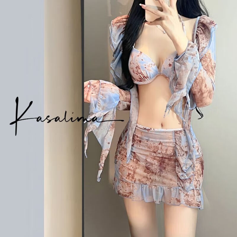 Četverodijelni bikini set za žene, konzervativan kroj, učinak mršavljenja, pokriće trbuha, jastučići za dekolte, bez žičanih potpornih dijelova, kupaći kostim za odmor