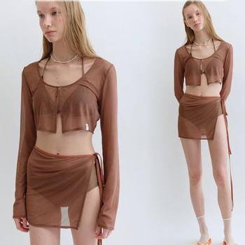 Iwanxanna Ženski gradientni kupaći set s dugačkim rukavima, gornji dio i bikini donji dio, jastučić za prsni koš, 82% elastan