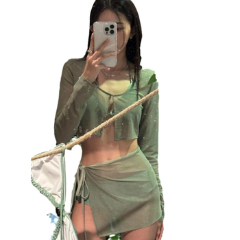 Iwanxanna Ženski gradientni kupaći set s dugačkim rukavima, gornji dio i bikini donji dio, jastučić za prsni koš, 82% elastan