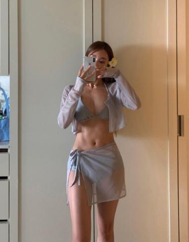 Iwanxanna Ženski gradientni kupaći set s dugačkim rukavima, gornji dio i bikini donji dio, jastučić za prsni koš, 82% elastan