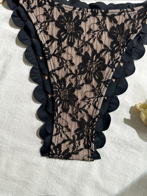 Split bikini za žene s čipkastim halterom, otvorenim leđima, trokut dizajn; poliester tkanina, podstava od spandexa, jastučić za dojke, 250 g