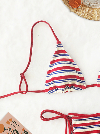 Ženski bikini – prugasti, bez leđa, bez naramenica, poliester tkanina s podstavom od spandeksa.