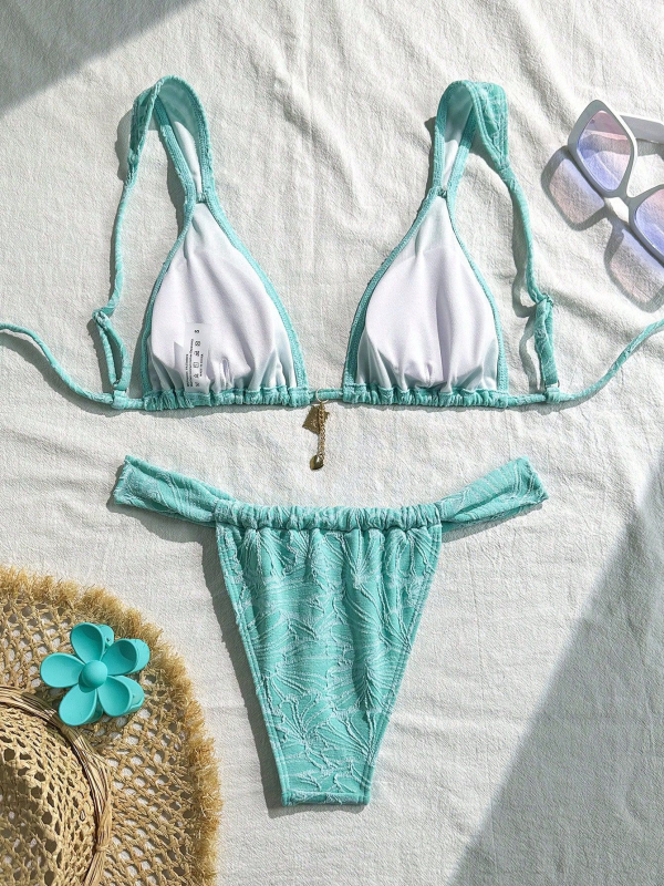 Ženski dvodijelni bikini, visok struk, otvoren leđa, s umetnim jastučićima za grudi, poliester 90/10, 310 g