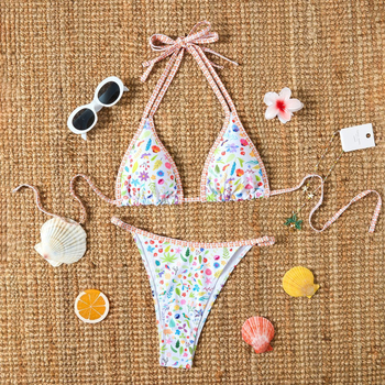 Novi ženski dvodijelni bikini s čipkastim rubom i cvjetnim printom, svjež i seksi dizajn