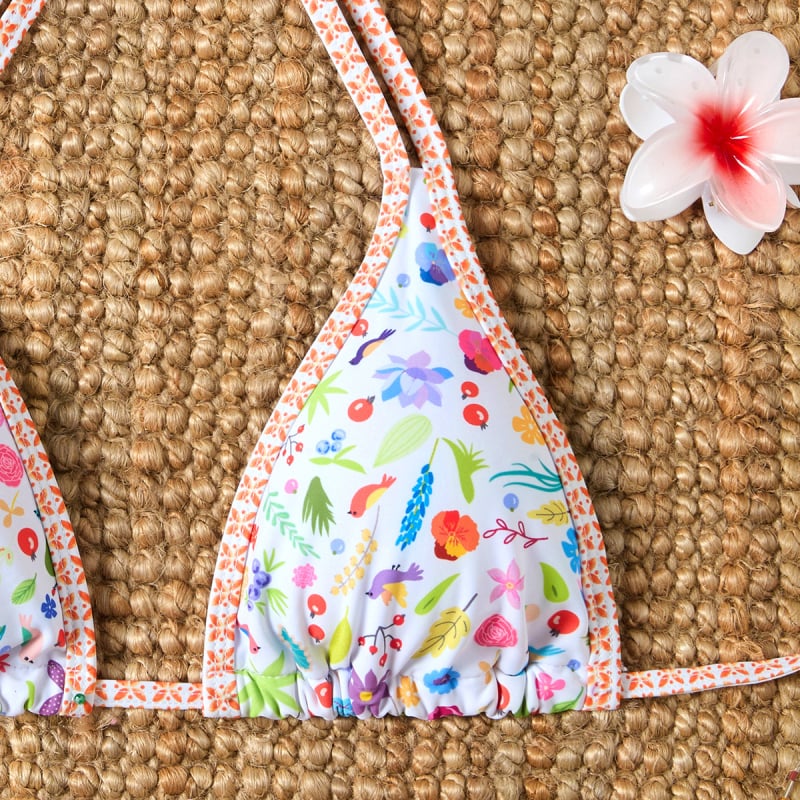 Novi ženski dvodijelni bikini s čipkastim rubom i cvjetnim printom, svjež i seksi dizajn