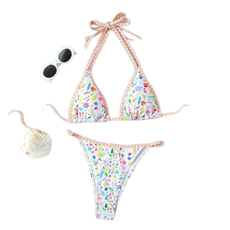 Novi ženski dvodijelni bikini s čipkastim rubom i cvjetnim printom, svjež i seksi dizajn