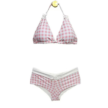 Ženski dvodijelni bikini – seksi karirani uzorak, bez naramenica, jastučići za dojke; najlon-spandeks (82% spandeks) s poliester podstavom.