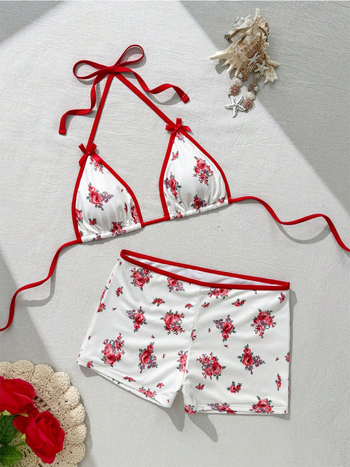 Printani dvodijelni bikini za žene, halter vrat i vezanje, za plažu