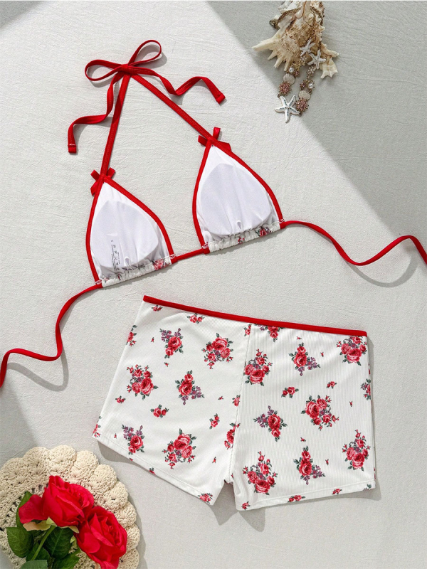 Printani dvodijelni bikini za žene, halter vrat i vezanje, za plažu