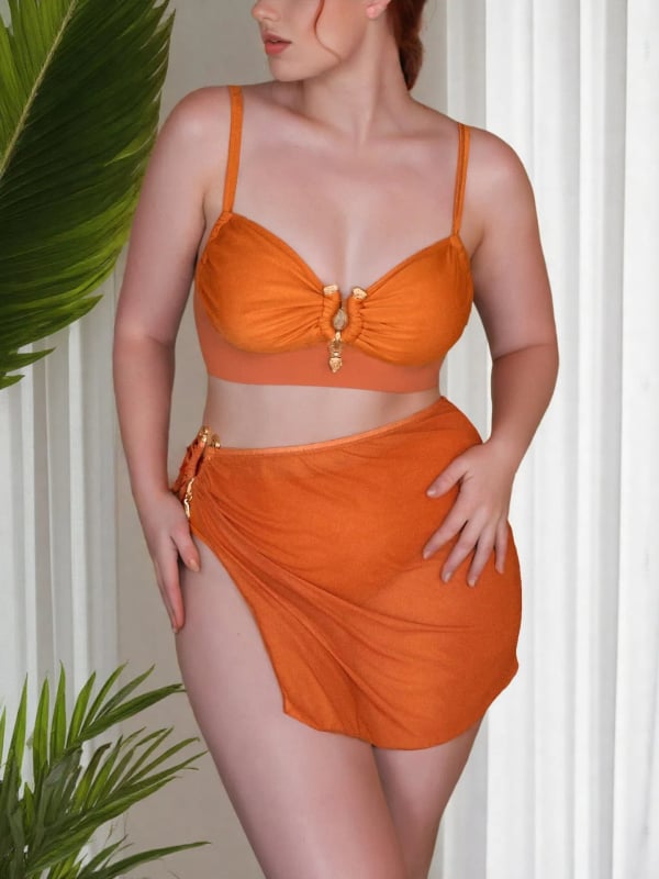 Ženski trodijelni bikini set s mrežastom suknjom, uz čeličnu podršku i jastučiće, poliester/nylon 82/18, 160 g, za plivanje