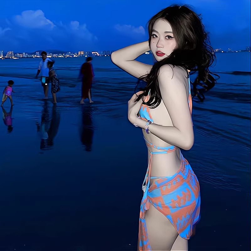 Ženski premium kupaći kostim, novi model 2024, trodijelni bikini set s trokutastim gornjim dijelom, stil čiste želje, za plažu i termalne izvore.