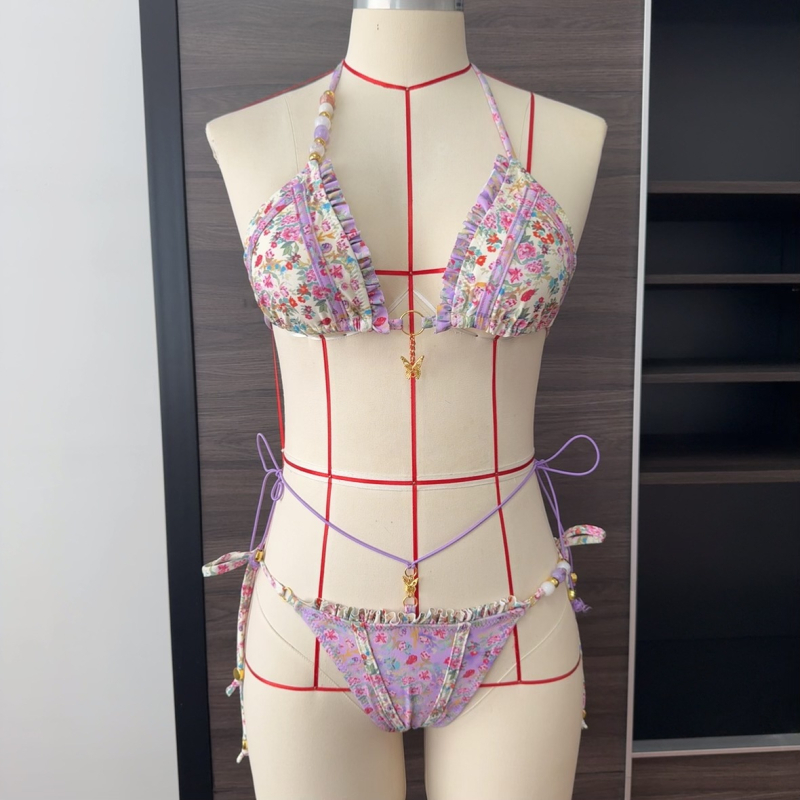 Bikini 25153 s leptir perlama, naramenice, podijeljeni silueta, otvorena leđa, umetci za grudi, poliester