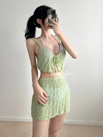 Čipkasti bikini set visokega pasa, bez naramenic, s punim gornjim dijelom, četverodjelni set za plažu za žene