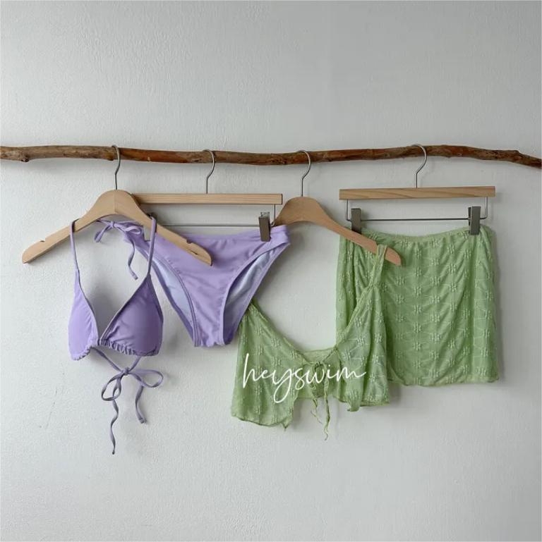 Čipkasti bikini set visokega pasa, bez naramenic, s punim gornjim dijelom, četverodjelni set za plažu za žene