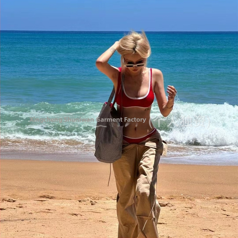 Ženski dvodijelni bikini kupaći kostim od najlona i elastana, visoke elastičnosti, čelična potpora ispod prsa, bez podstave