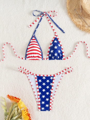 Ruiling Ženski Seksni Bikini s Printom, Poliester 82% / Potpora od Spandexa 18%, Umetci za grudi bez čelične potpore, Bez rukava, Bikini kroj