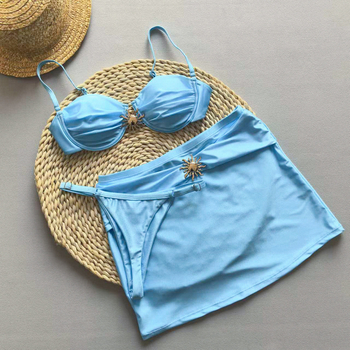 Trodjelni bikini set, seksi jednofarbni dizajn, s čvrstim košaricama i umetcima u grudnjaku, najlon tkanina (80% najlon, 20% spandex) s Lycra podstavom, za odrasle žene
