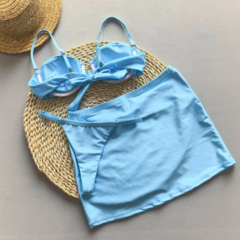 Trodjelni bikini set, seksi jednofarbni dizajn, s čvrstim košaricama i umetcima u grudnjaku, najlon tkanina (80% najlon, 20% spandex) s Lycra podstavom, za odrasle žene
