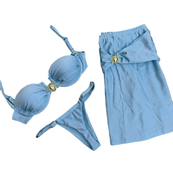 Trodjelni bikini set, seksi jednofarbni dizajn, s čvrstim košaricama i umetcima u grudnjaku, najlon tkanina (80% najlon, 20% spandex) s Lycra podstavom, za odrasle žene