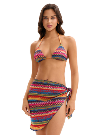 Trys dalių bikinis moterims – nugara atvira, trikampio viršus, spaudinājums (spausdinājums), krūties pagalvėlė, poliesteris su elastine įdėja