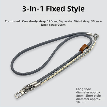Телефонна каишка за през врата – три в едно: кръстосано носене, ръчно преплетено полиестерно въже, регулируема дължина, унисекс дизайн