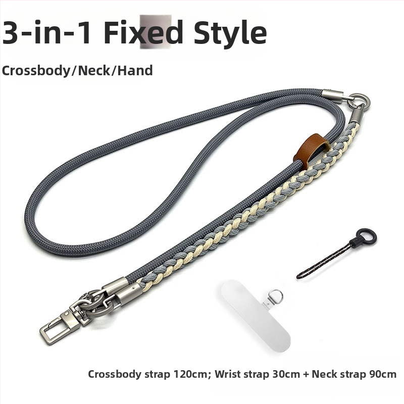 Телефонна каишка за през врата – три в едно: кръстосано носене, ръчно преплетено полиестерно въже, регулируема дължина, унисекс дизайн