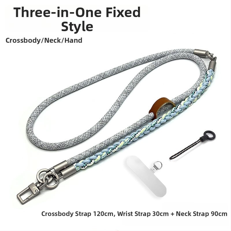 Телефонна каишка за през врата – три в едно: кръстосано носене, ръчно преплетено полиестерно въже, регулируема дължина, унисекс дизайн