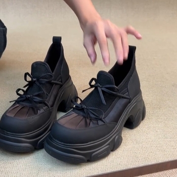 Moteriški PU odiniai Dad Shoes su apvaliu nosimi, 3-5 cm kulnas, raišteliai, guminė padas