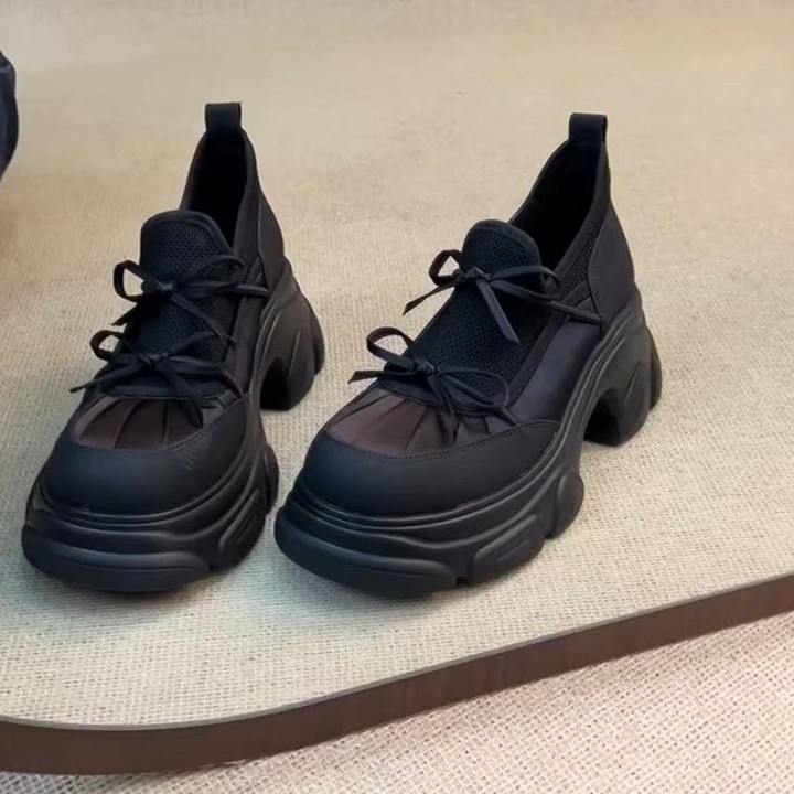 Moteriški PU odiniai Dad Shoes su apvaliu nosimi, 3-5 cm kulnas, raišteliai, guminė padas