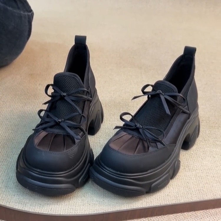 Moteriški PU odiniai Dad Shoes su apvaliu nosimi, 3-5 cm kulnas, raišteliai, guminė padas